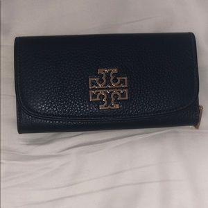 Tory Burch Soft Pebble Navy Blue Wallet